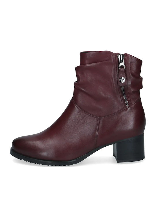 Leder Damen Stiefeletten mit Mittelhohem Burgundischem Absatz