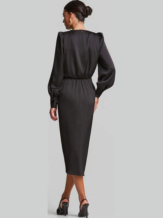Summer Midi Evening Shirt Dress Satin Black
