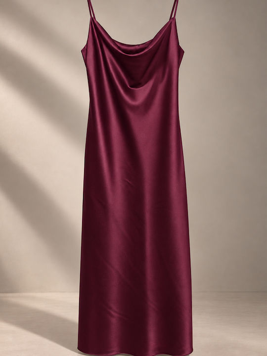 Maxi Evening Satin Drape Dress with Tearing Burgundy
