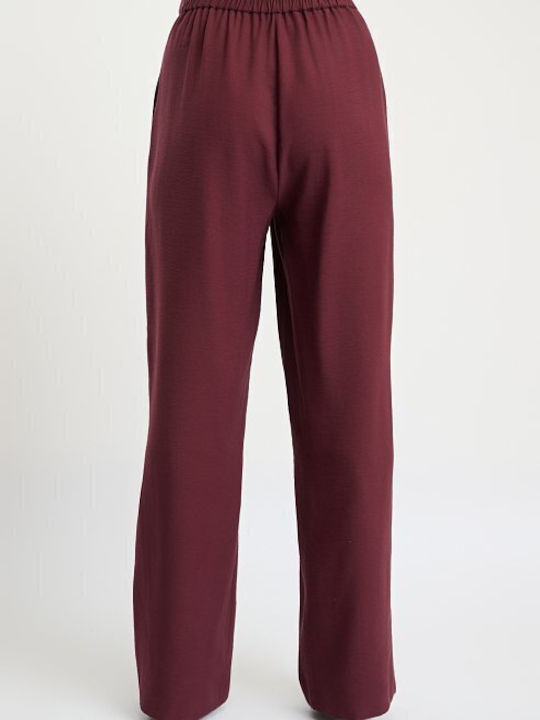 Damen Hochbund Pantaloons mit Gummiband in Schlank Passform Burgundisch