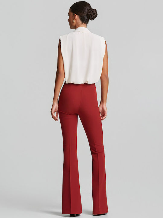 Women's High Rise Fabric Flared Trousers in Regular Fit Red