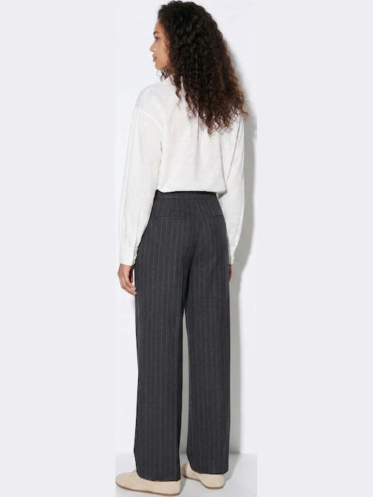 Women's High Rise Fabric Trousers Regular Fit Gray