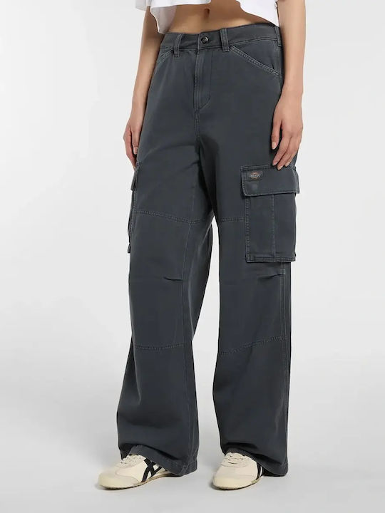 Women's Fabric Cargo Trousers in Loose Fit Charcoal