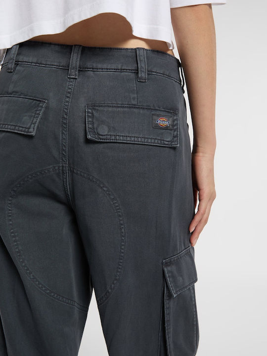 Women's Fabric Cargo Trousers in Loose Fit Charcoal