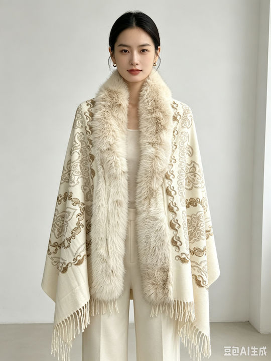 Women's Furry Beige Scarf