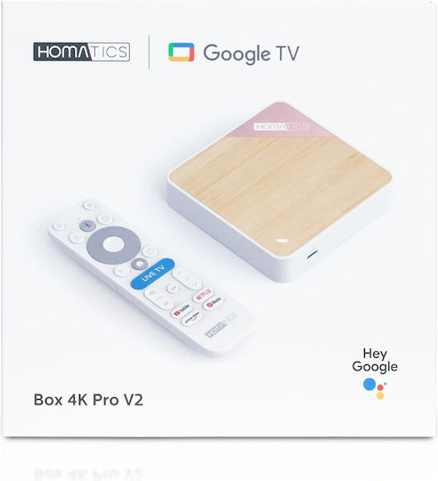 Homatics ТВ кутия Box 4K Pro V2 AI-SR 4K UHD с WiFi USB 2.0 4GB RAM и 64GB Вградена памет с Операционна система Android 12.0 и Google Assistant