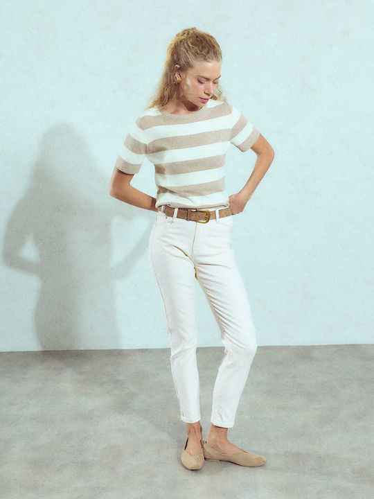 Celestino Damen Jeans Mom Passform Mit Rissen Hochgebirge Beige