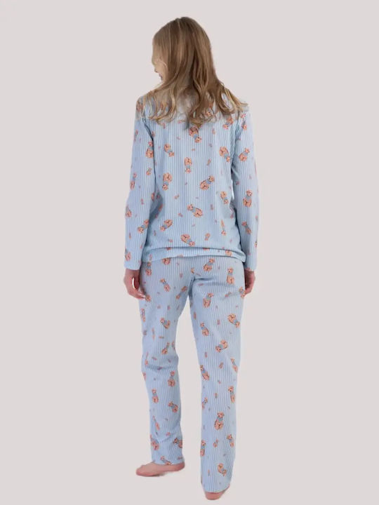 Vienetta Secret Summer Women's Cotton Light Blue Pyjama Set