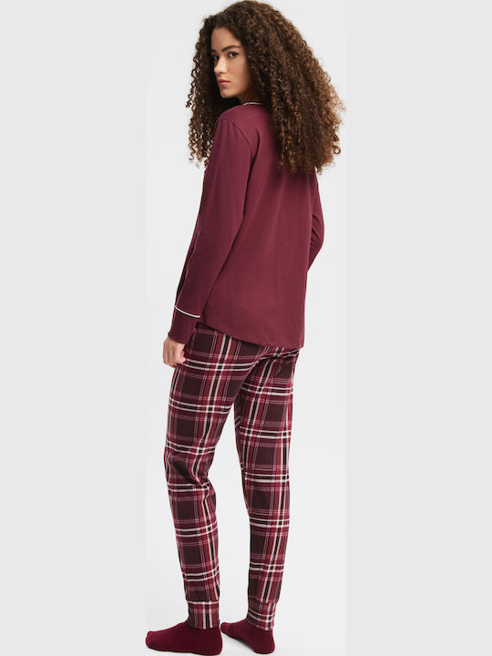 Minerva Minerva Damen Schlafanzug Set Burgundisch
