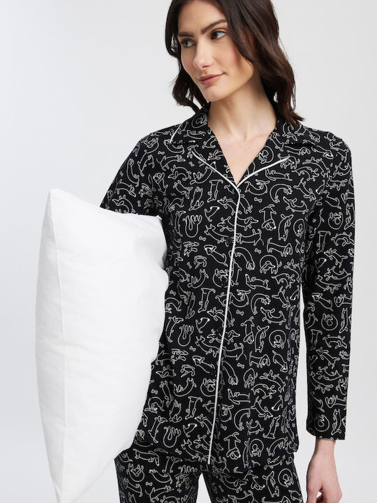 Minerva Minerva Damen Schlafanzug Set Schwarz