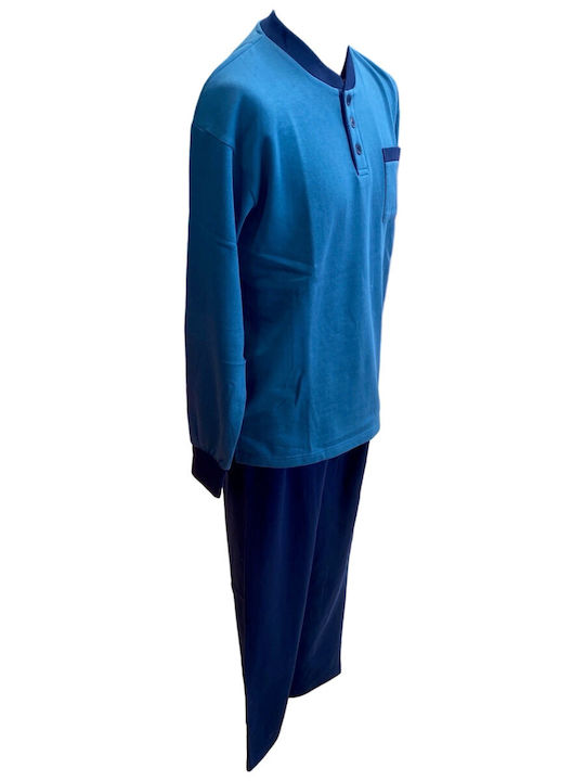 Lanotte Pijama de Vară pentru Bărbați din Bumbac Albastru Petrol