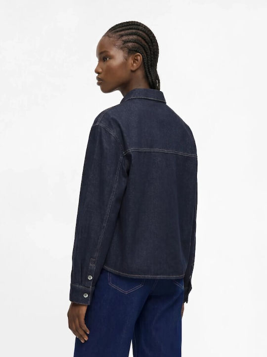 Cămașă de Damă Din Denim Cu Mânecă Lungă Albastră