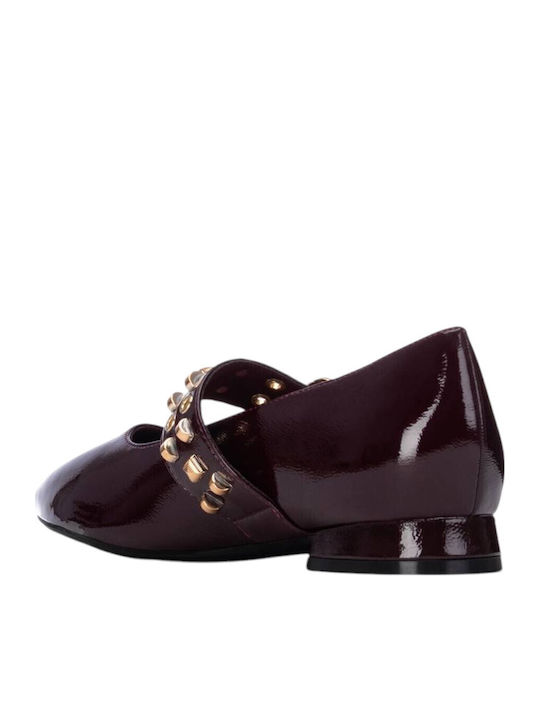 Damen Ballerinas Spitz zulaufend Burgundisch