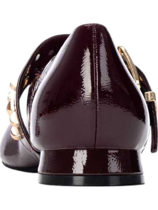 Damen Ballerinas Spitz zulaufend Burgundisch