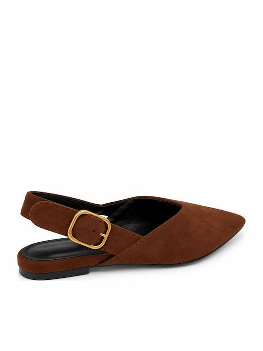 Wildleder Damen Ballerinas Mit Riemen Braune