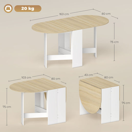 Oval Dining Table Collapsible Wooden with Metal Frame 163x80x75cm