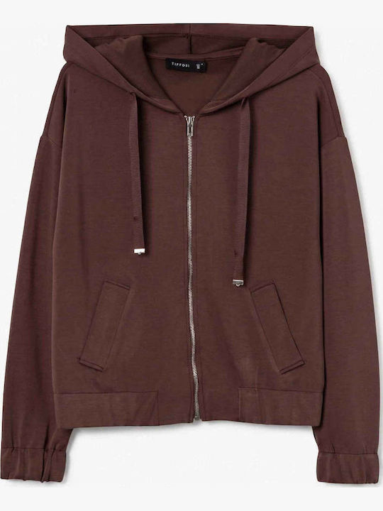Long Women's Sweatshirt Cardigan Hooded Brown