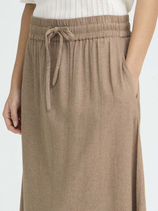 Linen High Waist Brown Skirt