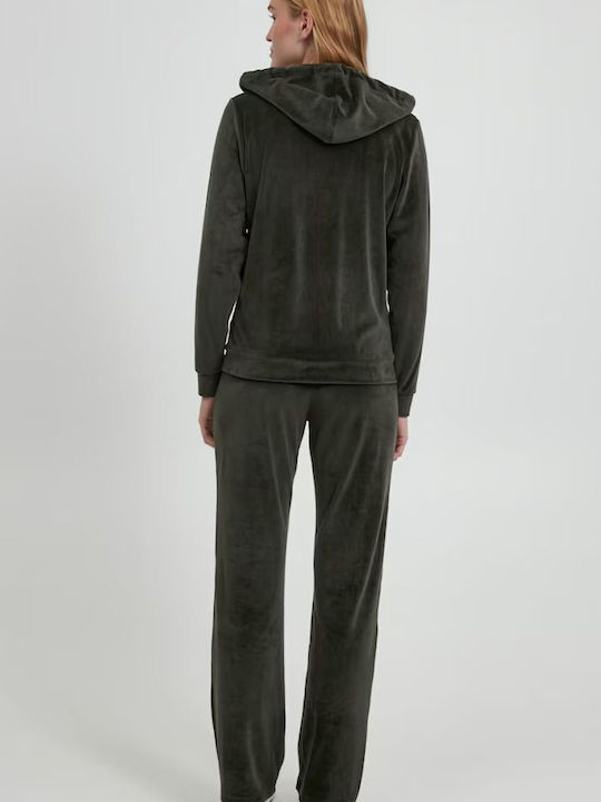 Velvet Sweatpants Set Khaki