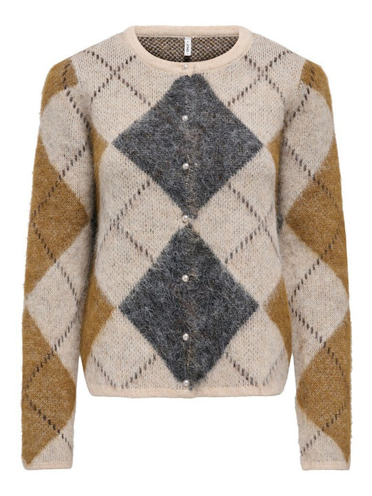 Short Women's Knitted Cardigan with Buttons Beige