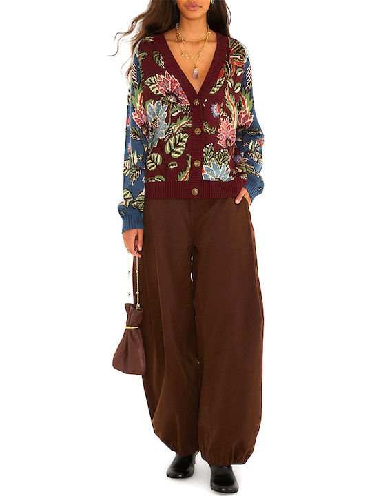 Damen Strickjacke mit Knöpfen Blau Bordeaux Grün