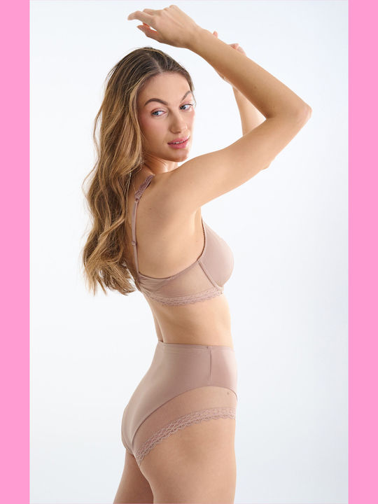 Beige Bra Without Padding With Underwire