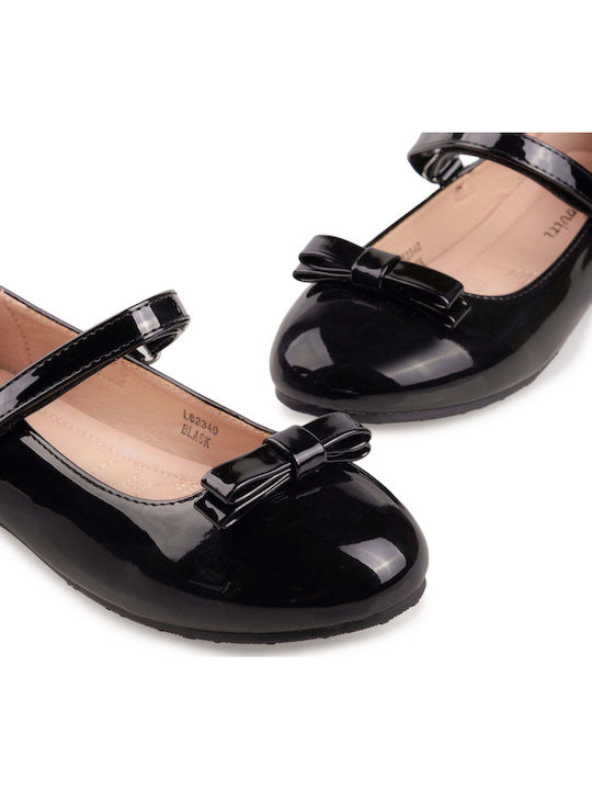 Kids Anatomic Ballerinas with Hoop & Loop Closure Patent Leather Black