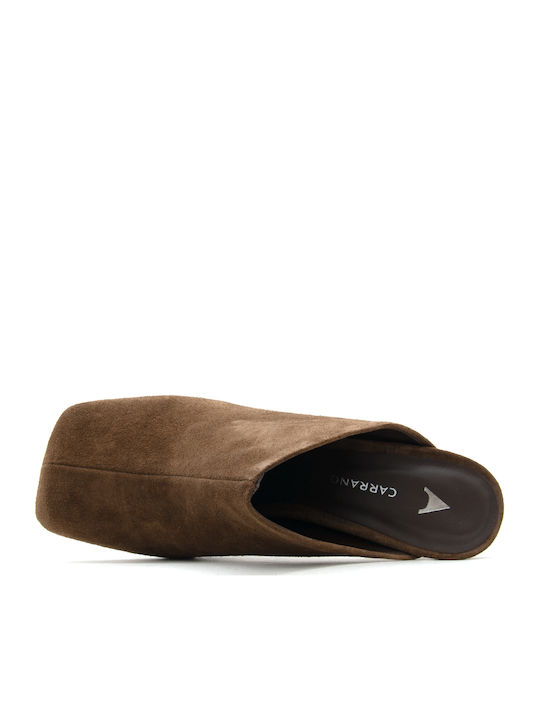 Suede Damen Pantoletten mit Hoch Absatz in Brauner Farbe