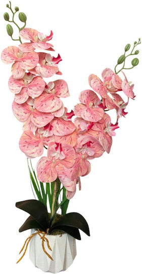 Stewehome Artificial Orchid Two Branches Wet Texture Modern White Pot Origin Turkey