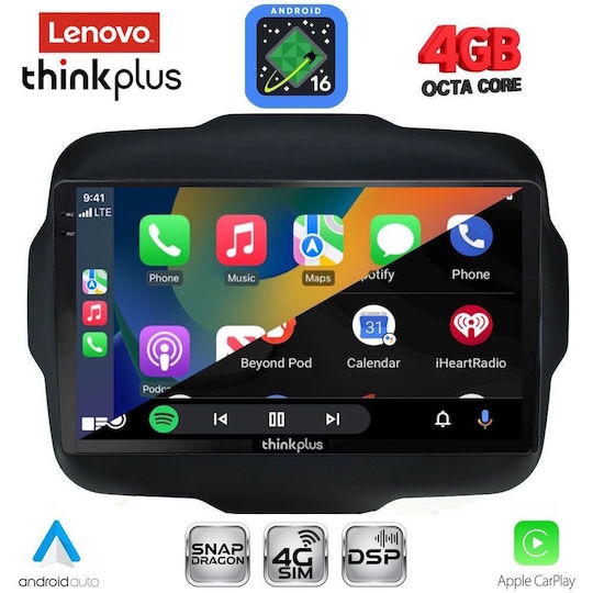 Lenovo Автомобилна Аудио Система за Jeep Renegade 2014-2025 с Clima (Bluetooth/USB/WiFi/GPS/Apple CarPlay/Android Auto) с Touch Screen 9"