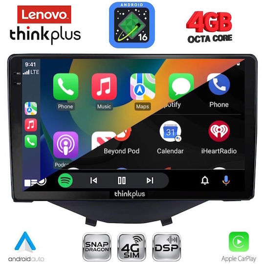 Lenovo Car Audio System for Toyota Aygo 2014-2022 (Bluetooth/USB/WiFi/GPS/Apple CarPlay/Android Auto) with 9" Touch Screen