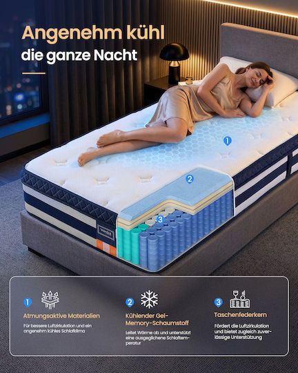 Vasagle Kingsize Ergonomische Memory-Schaum Roll Pack 200x200x25cm mit Taschenfedern