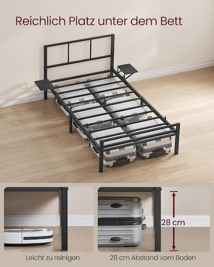 Single Metal Bed Black Navy Blue for Mattress 90x200cm