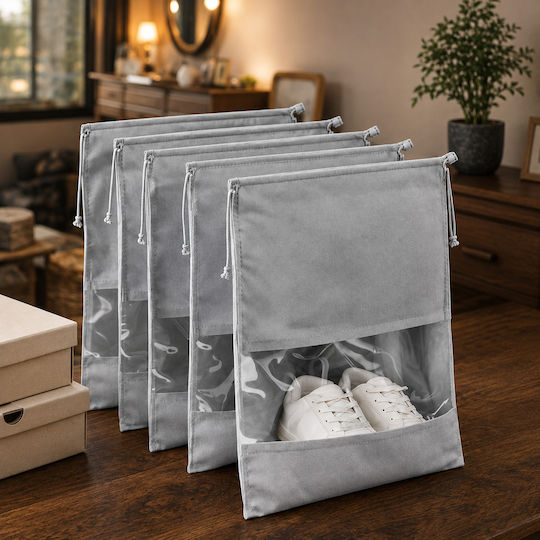 Alas Home Текстилна Чанта за Съхранение на Обувки в Сив Цвят 31x45cm 5бр