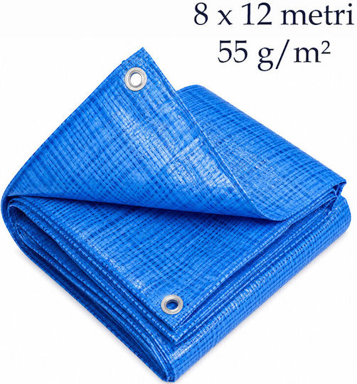 Prelată impermeabilă multifuncțională 8x12 m Inele metalice de fixare PE 55 g/m²