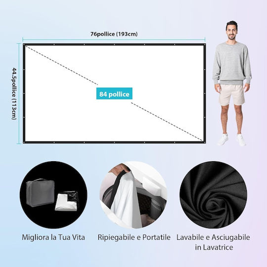 Ecran de Proiecție Portabil Leorfi 84 Inci 198 X 113 Cm Raport 16:9 Negru Opac Spate Suprafață Anti-Lumină Unghi 160° Fără Riduri Necesită Spălare Husă de Transport Inclusă Interior Exterior