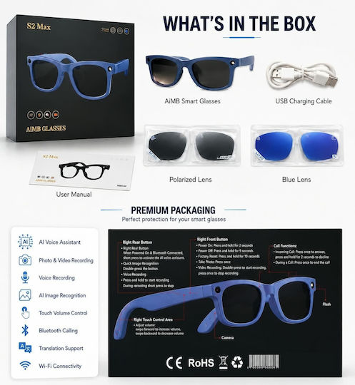 S2-Max-BLUE Intelligente Brillen Blaue