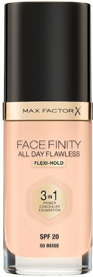 Max Factor Facefinity All Day Flawless 3 in 1 Liquid Foundation SPF20 55 Beige 30ml