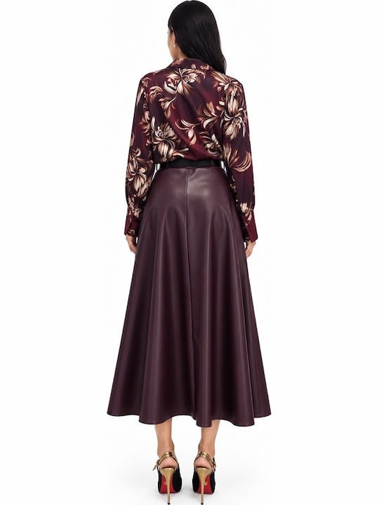 Fustă Midi Din Piele Cloșcă Burgundy