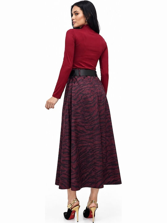 Fustă Midi Cloș Leopard Burgundy Zebra