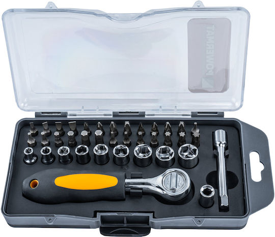 Powermat Ключ с тресчотка и вложки 1\4" 38 бр