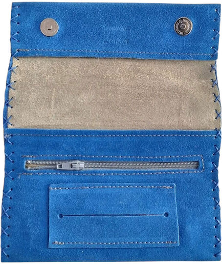 Kalliopi Silver Leder Tabaktasche Blau mit Magnetverschluss 16,5x7,5cm