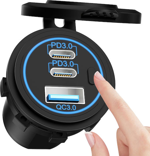 Powertech USB Поставка За Лодки И Превозни Средства Ptl-030 USB И 2x USB-C 36W IP65 5210131162705