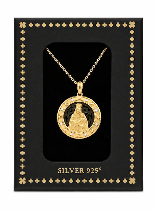 Ulysses Silver Pendant "Panagia" Silver 925 14k Gold Plating Zircon Gold Plated Silver 925 Chain
