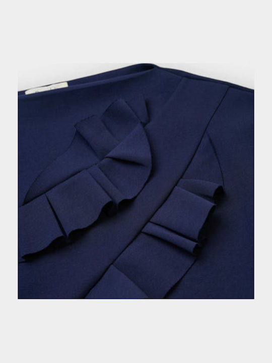 Women's Blouse with 3/4 Sleeve & Smile Neckline Blue