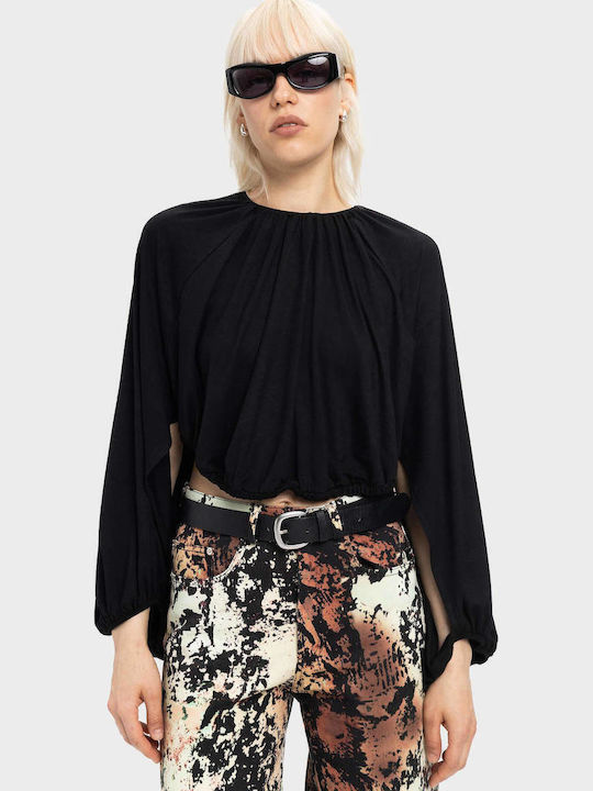 Bluza Damă Crop Top Drapată Black