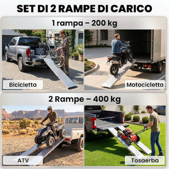 Homcom Σετ 2 Πτυσσόμενες Ράμπες Φόρτωσης 400 Kg 180 X 25,5 Cm Ασημί C20-113v00sr