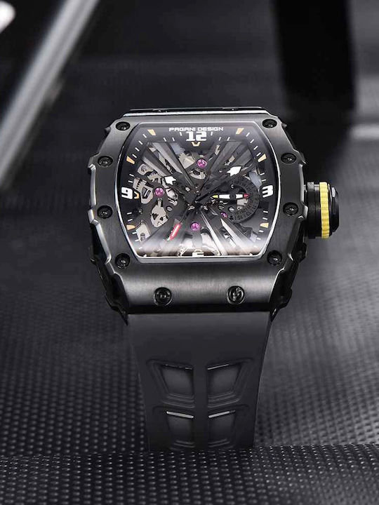 Pagani Design Pd-1738 Ανδρικό Ρολόι 42mm Μπαταρίας με Καουτσούκ Λουράκι Full Black