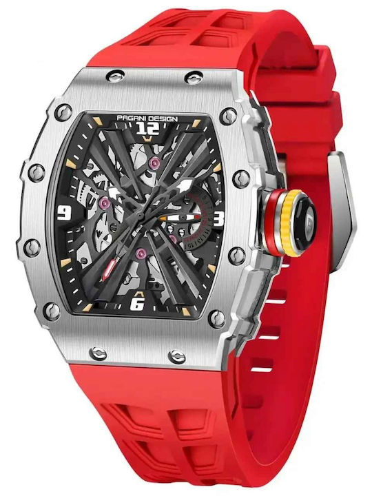 Pagani Design Vh65 Ceas bărbătesc 42mm cu curea din cauciuc Roșu