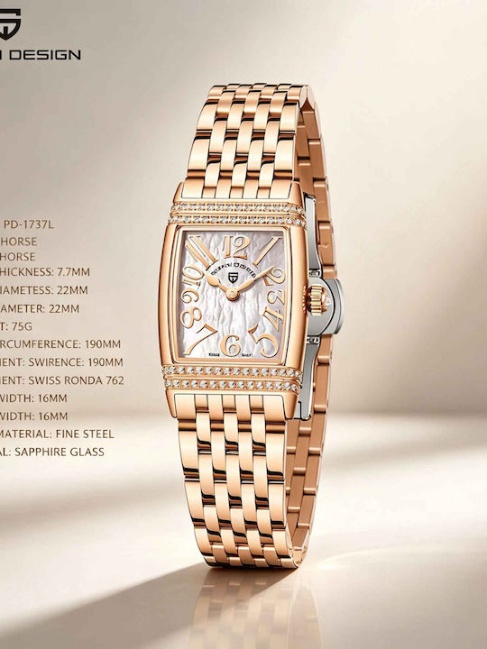 Swiss Ronda 762 Ceas Dama 22mm Baterie Cu Brățară Din Oțel Inoxidabil Aur